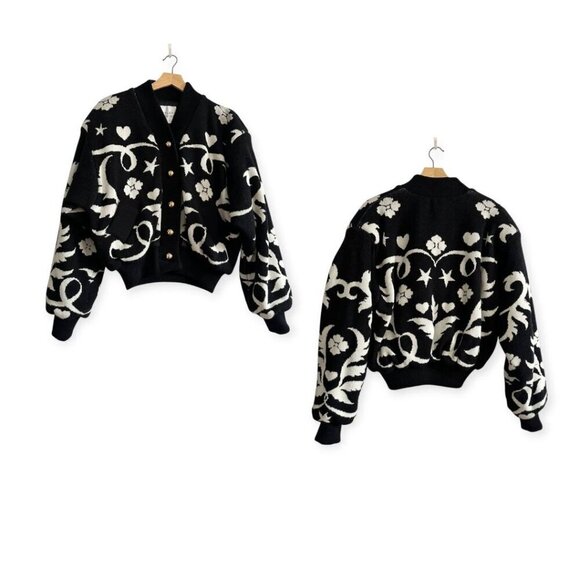 Hayley Menzies Black Belle Starr Jacquard Bomber Jacket, Size L - Picture 16 of 16